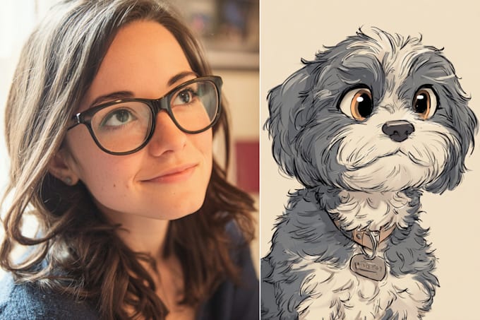 draw pet portrait into cartoon