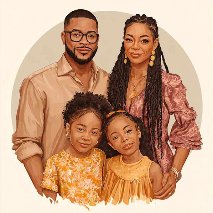 illustrate a romantic family couple portrait