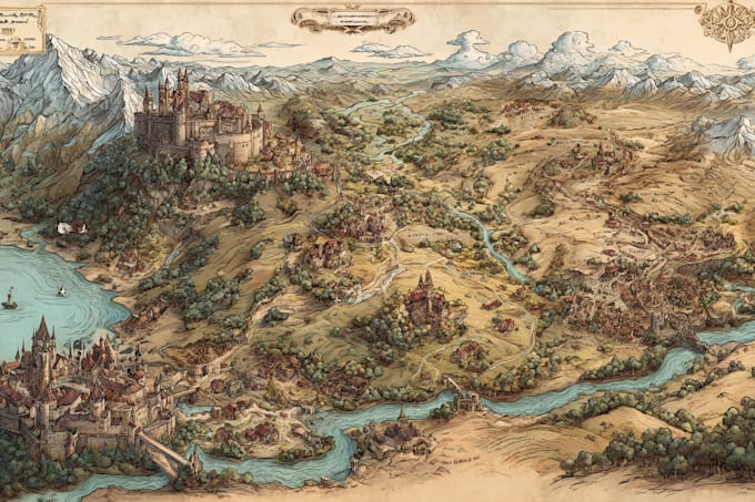 draw custom fantasy map illustration for game book, campaign