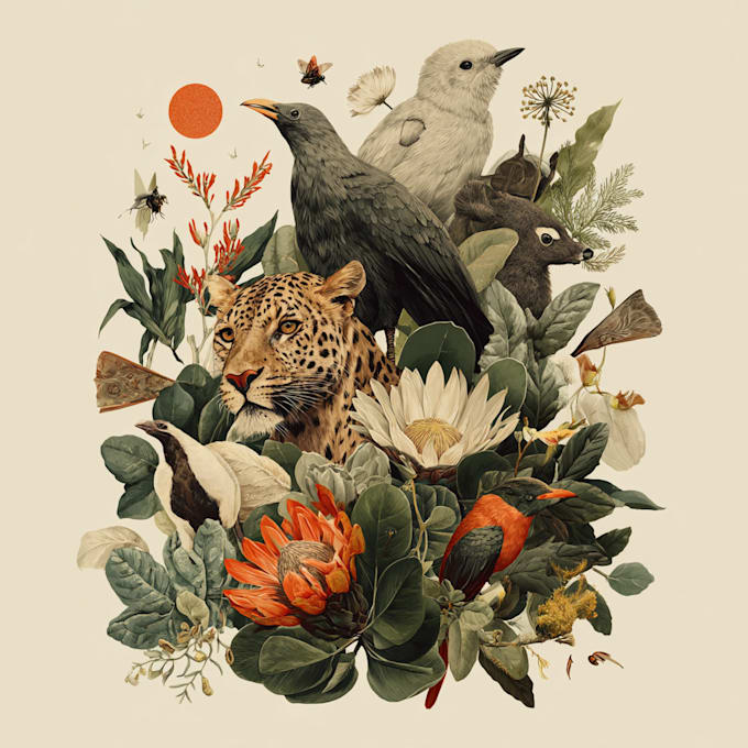 draw an animal and botanical illustration