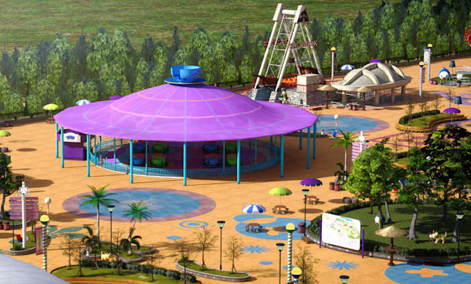 renovate 3d modern amusement park, 3d kids playground, landscape, garden, layout