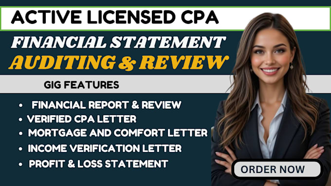 do US financial statement, CPA notary letter, profit loss, CPA financial audit
