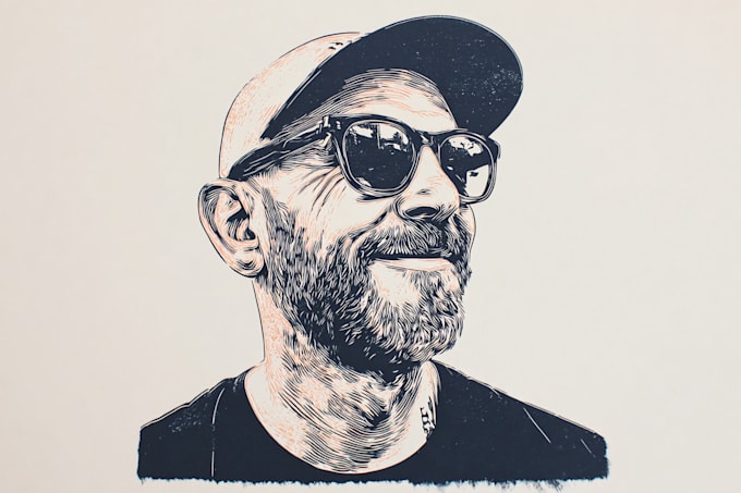 create a portrait print linocut style digital art