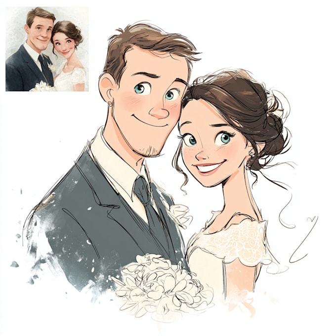 draw disney cartoon couple portrait