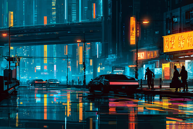 Make a amazing futuristic cyberpunk city or background art by ...