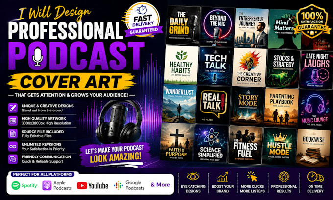 design a modern podcast cover for spotify and youtube