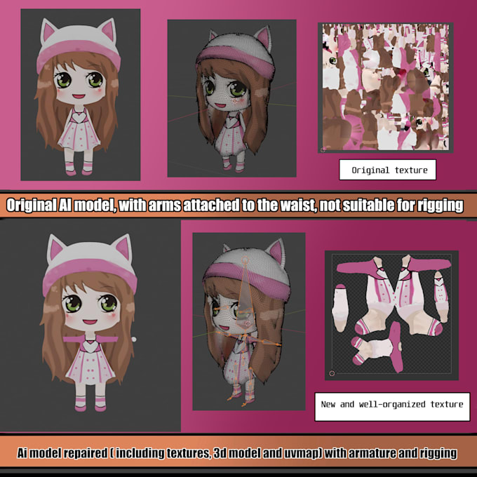 enhance, clean up, rigging or fix ai 3d model or 3d scans