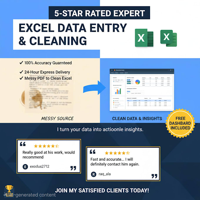 do accurate data entry data cleaning and custom excel dashboards