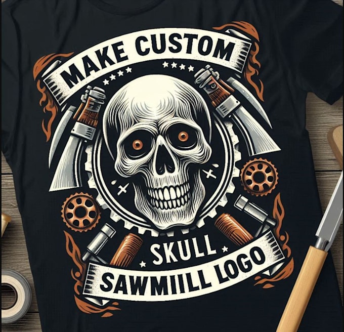 make custom skull t shirt sawmill logo