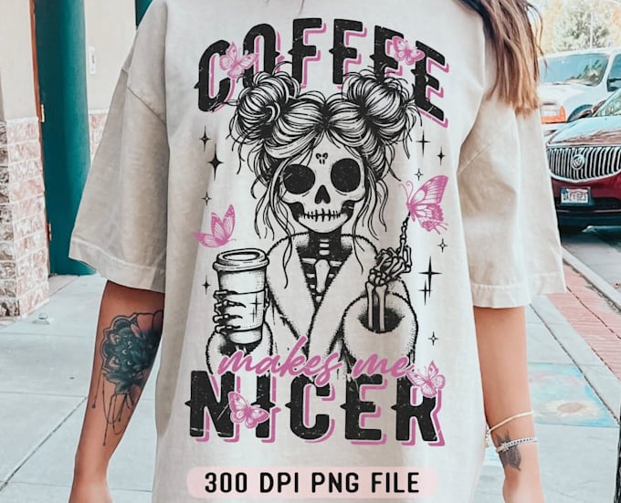 do skeleton with coffee cup t shirt logo design