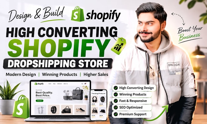 design, build a high converting shopify dropshipping store with winning products