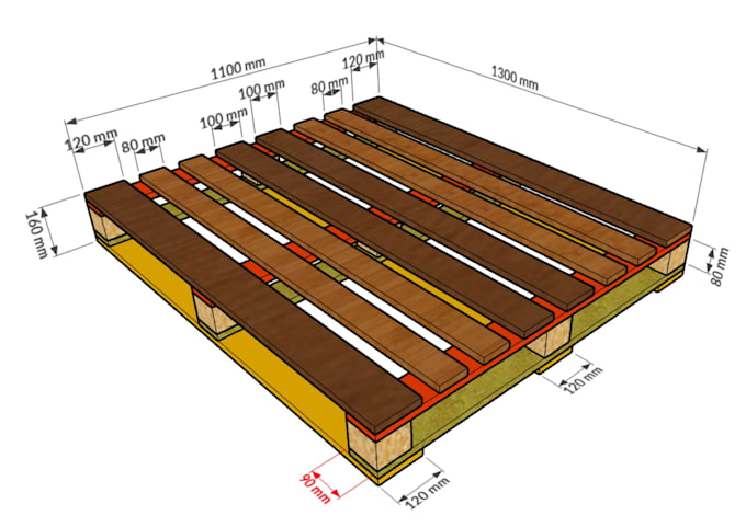 create wooden pallet technical design 3d for any industry