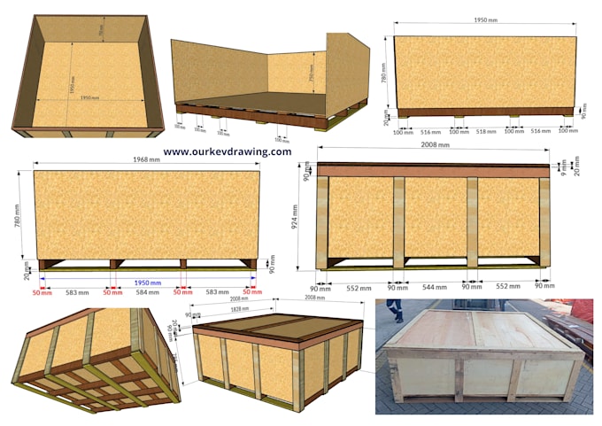 drawing custom 3d wooden packaging or wooden crate pallet box
