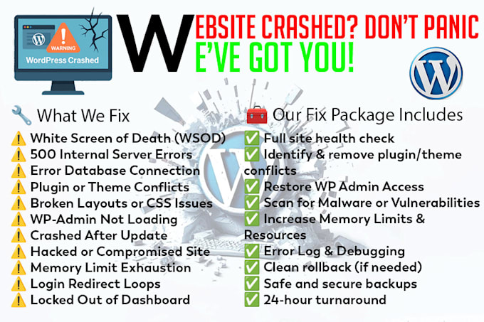 do wordpress crash repair or restore
