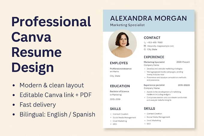 Design a professional and modern resume in canva by Salomegar | Fiverr