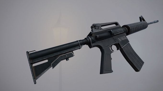 Model 3d realistic weapon for game, mini gun, baseball bat, submachine ...