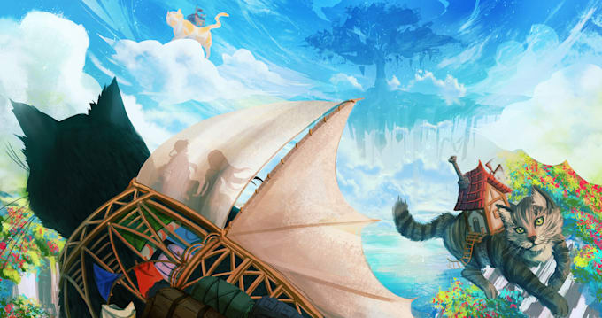 paint a fantasy cat illustration for cat lovers