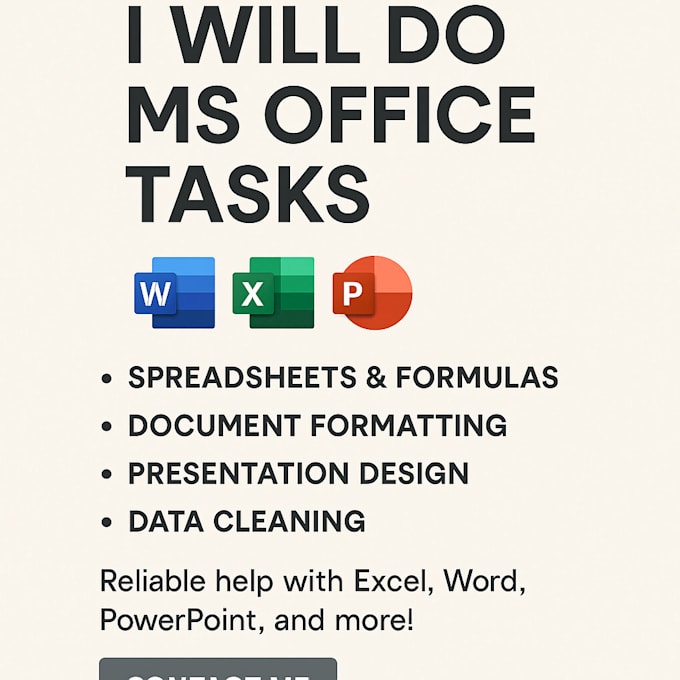 do excel, word, powerpoint and all ms office tasks