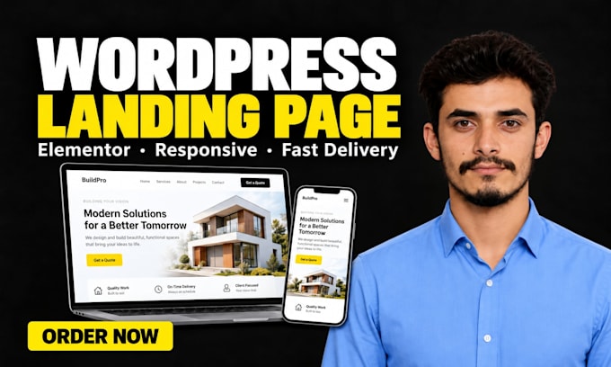 design responsive wordpress landing page with elementor, homepage design