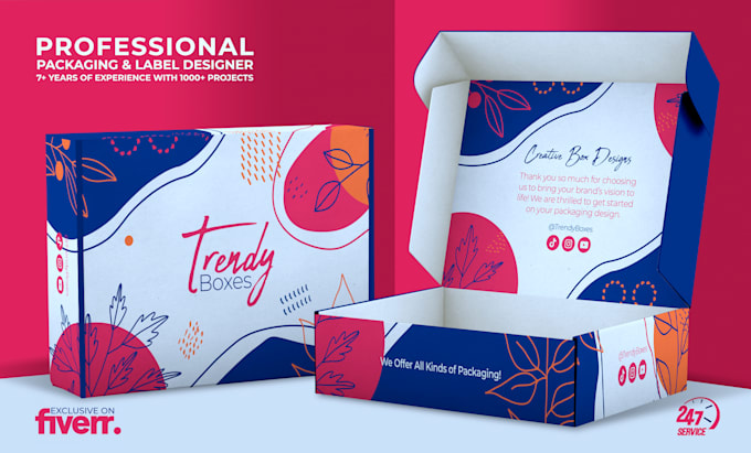 do product packaging box design, label design and mailer box design