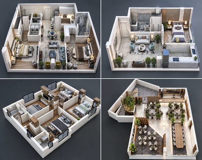 convert 2d floor plan into interior design 3d floor plan rendering