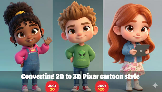 create stunning 3d pixar style character, avatar, mascot, logo and animation
