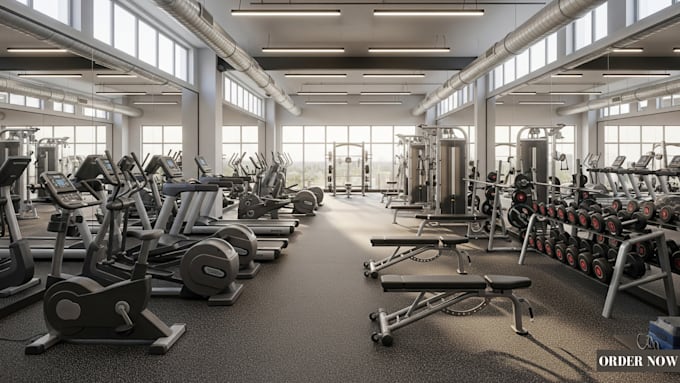 create 3d photorealistic interior gym house, climbing gym, hot yoga room render