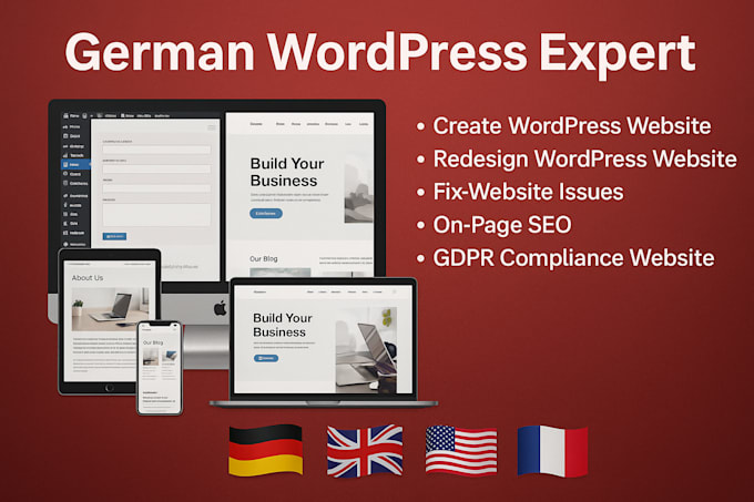 create german wordpress website, redesign,fix website german seo gdpr compliance