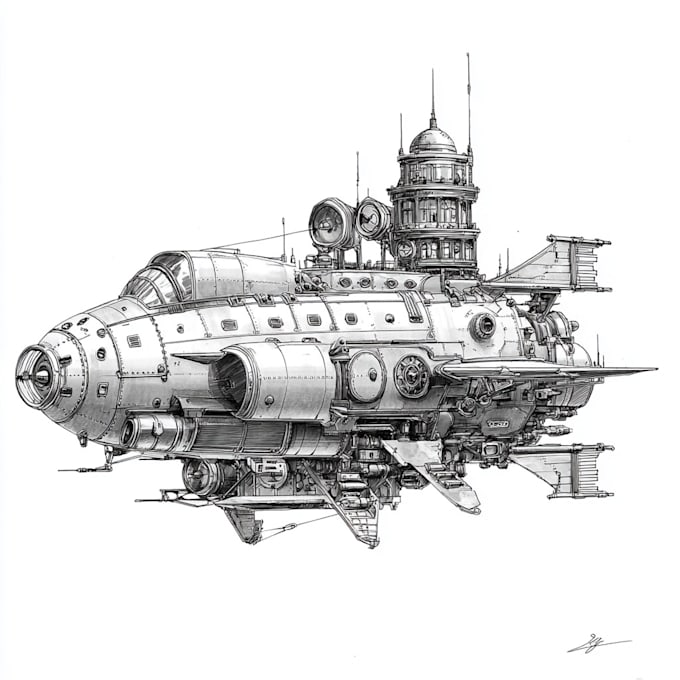 draw custom spaceship sci fi steampunk nft