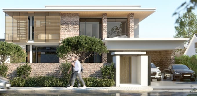 renovate 3d house exterior,facade brickwork design,modern interior rendering,cgi