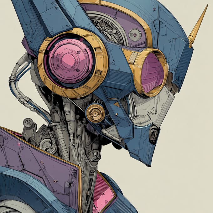 custom futuristic mecha robot character illustration art