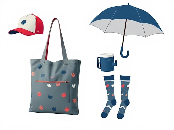 make cap, totebag, mug, pouch, umbrella, socks design