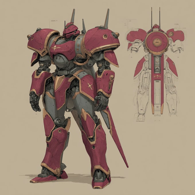 design custom mecha, robot, cyborg character
