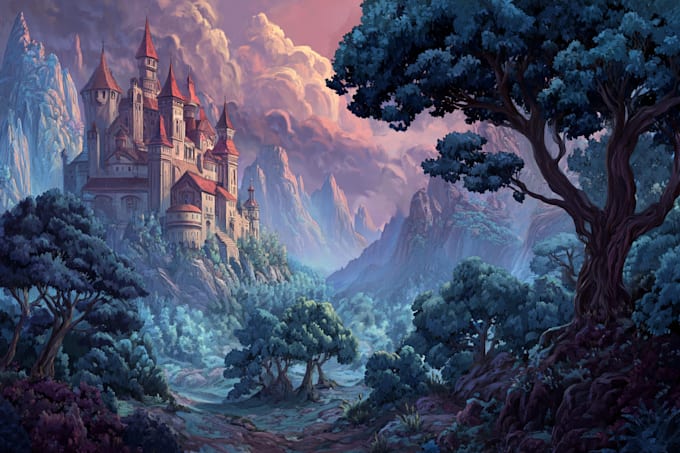 Make a fantasy landscapes, illustration, environment by Nathalieilkins ...
