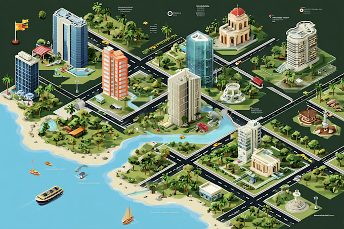 draw high quality vector or isometric map illustrations