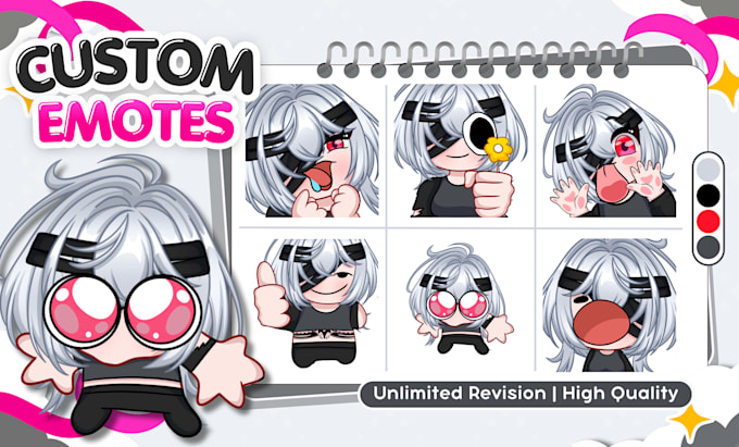 do custom twitch emotes, chibi emotes, animated emotes, vtuber emotes for stream