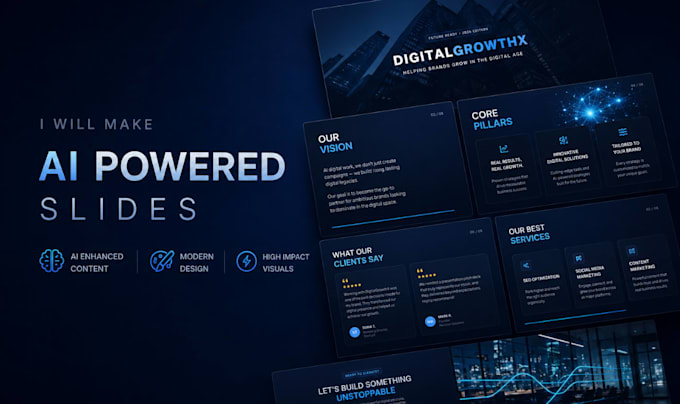 design a clean ai presentation or powerpoint pitch deck
