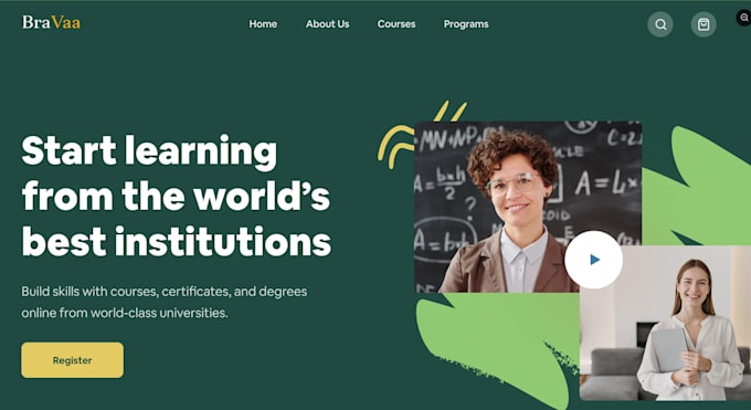 design ai elearning website, book sales, online course website problem solve web