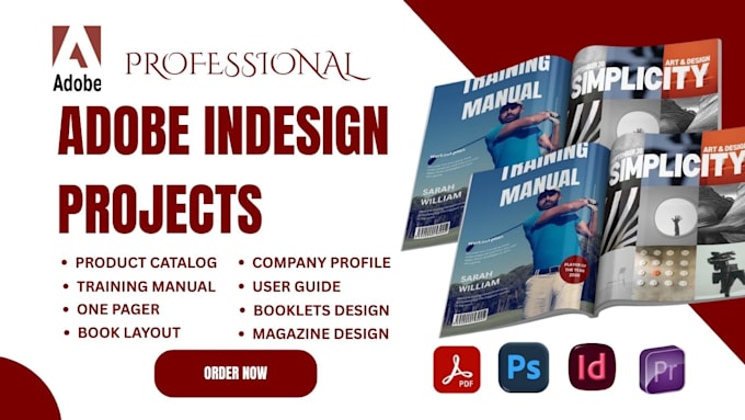 adobe indesign project, company catalog booklet, training guide manual one pager