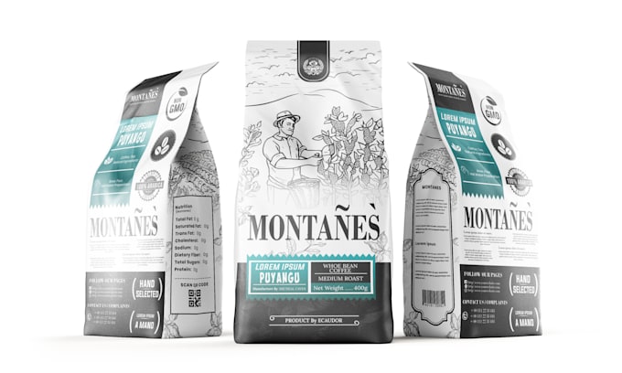 design coffee or tea bag, packaging and label sticker