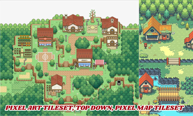 Hacer tileset de pixel art, props para juegos indie, tileset de mapa ...