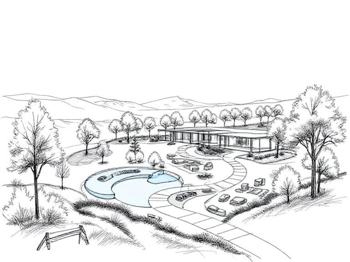 draw landscape sketch, architectural site plan, map