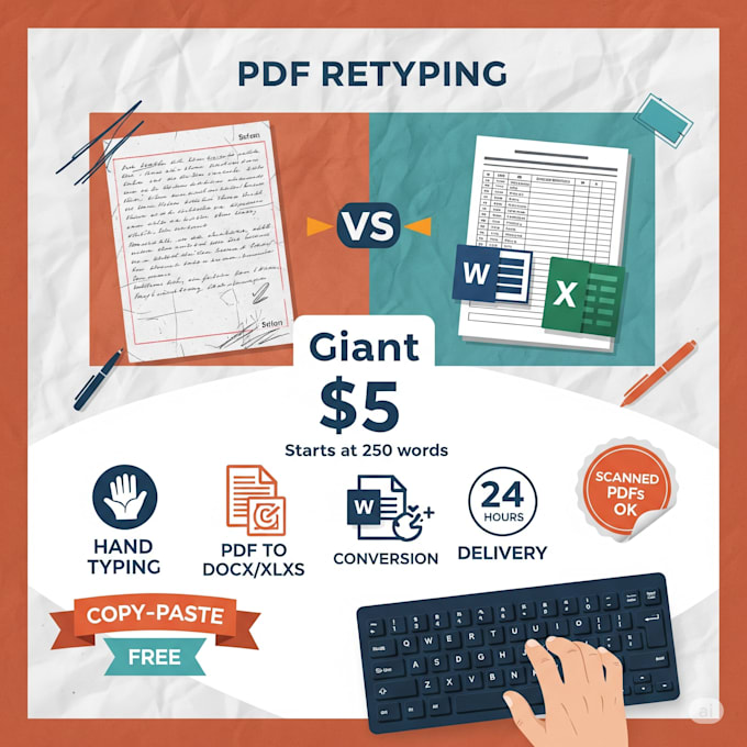 hand type your PDF to word excel accurate , formatting