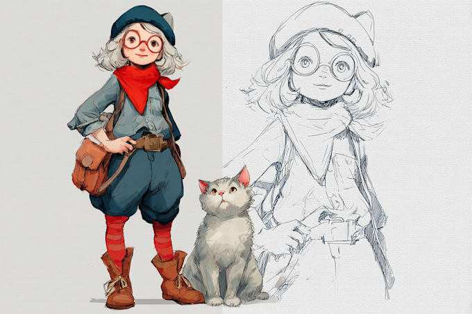 draw cute character and animal cartoon
