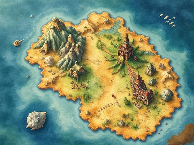 hand draw a fantasy map with digital watercolours