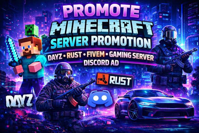 promote minecraft server promotion dayz, rust, fivem, gaming server, discord ad