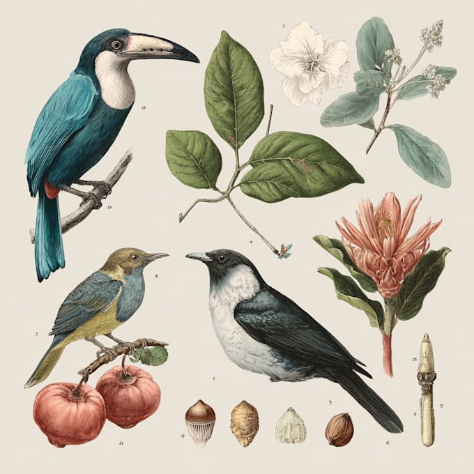 draw an animal and botanical illustration