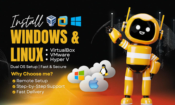 install window or linux on vmware, hyper v and virtualbox