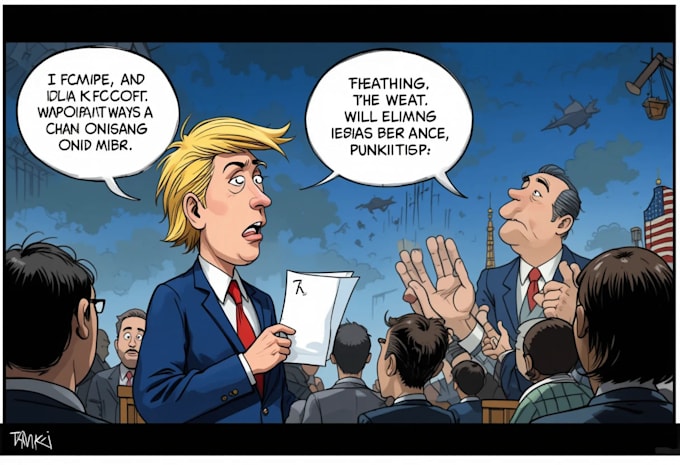 do a political caricature and cartoon