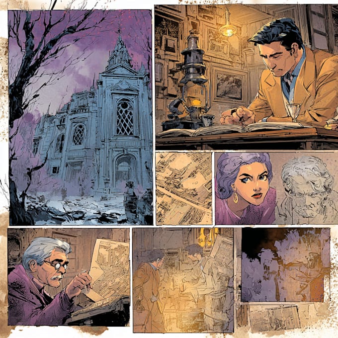 script comic book illustration, comic book page webtoon vintage retro comic art